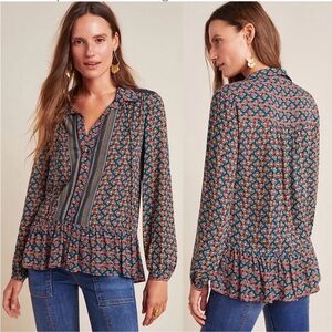 Maeve by Anthropologie Janie Flounced Peasant Blouse, Size 2
